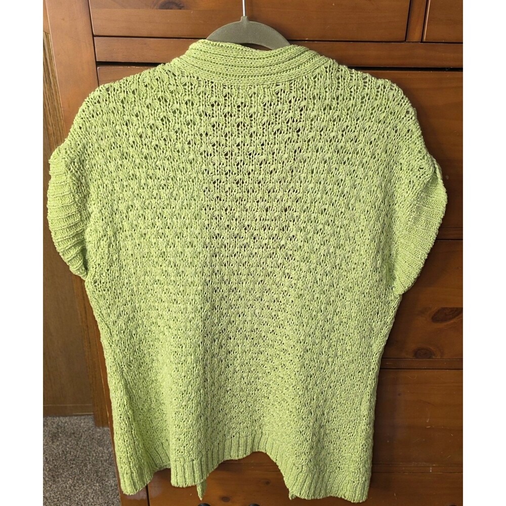 Chico’s Cardigan Size 1 (Medium) Short Sleeve Open Front Lime Green Open Knit - Picture 3 of 8